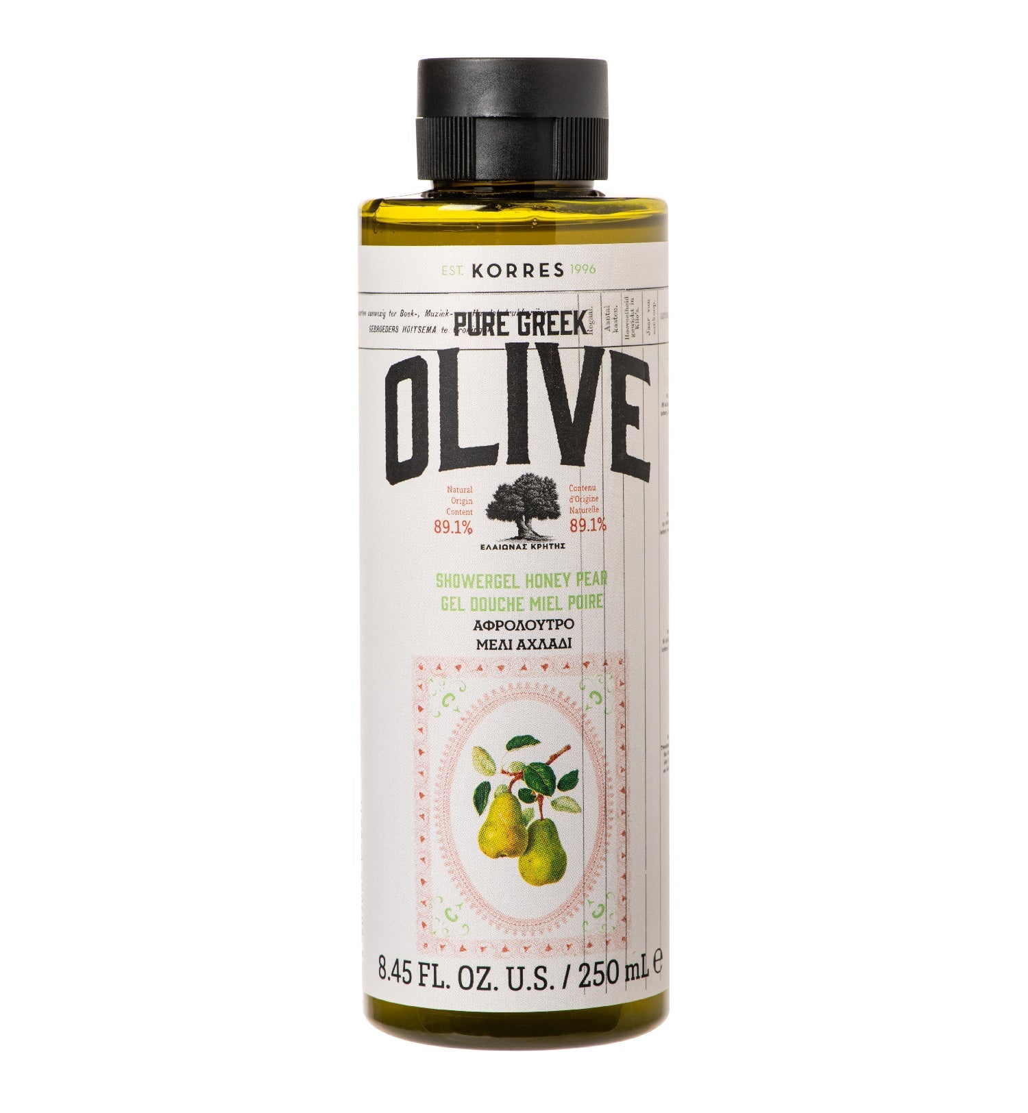 Pure Greek Olive Shower Gel Honey Pear 250ml