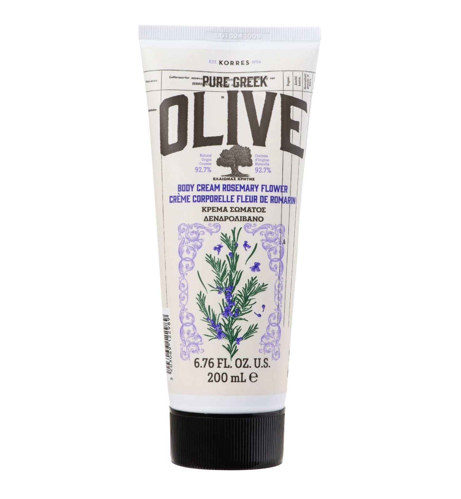 Pure Greek Olive Body Cream Rosemary Flower 200ml