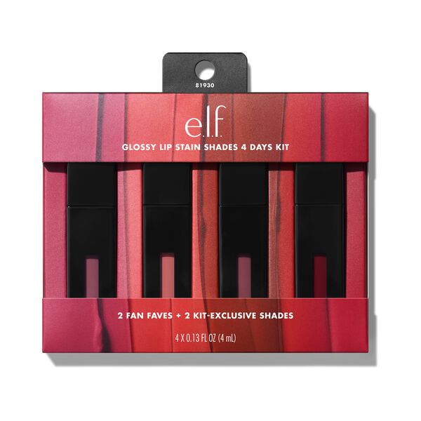 e. l.f. Cosmetics Glossy Lip Stain Shades 4 Days Kit - Vegan and Cruelty-Free Makeup